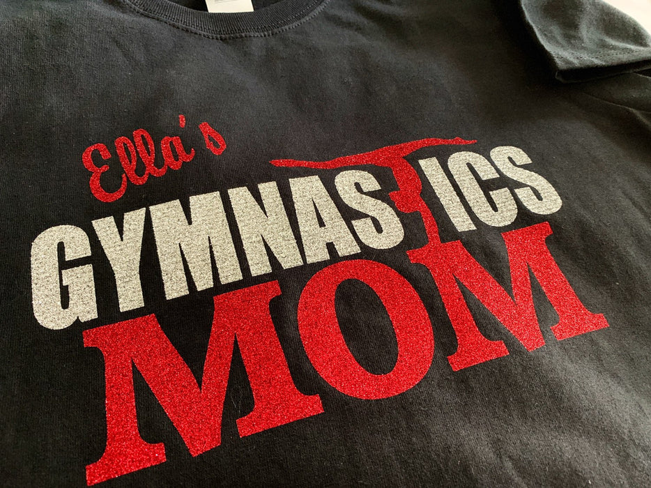 Gymnastics Mom Gymnast Mom T-shirt Personalized Custom Tee Shirt Sparkle Glitter Top Gymnastics Apparel Gift Gymnast Glitter