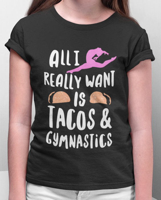 Tee Shirt Gymnast Glitter T-shirt Gymnast Gymnastic Shirt T-shirt girls gift Gymnasts Girls Tacos and Gymnastics